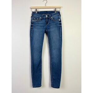 True Religion Halle Skinny Jeans Women's Size 24 Dark Wash Big T Stitch Denim